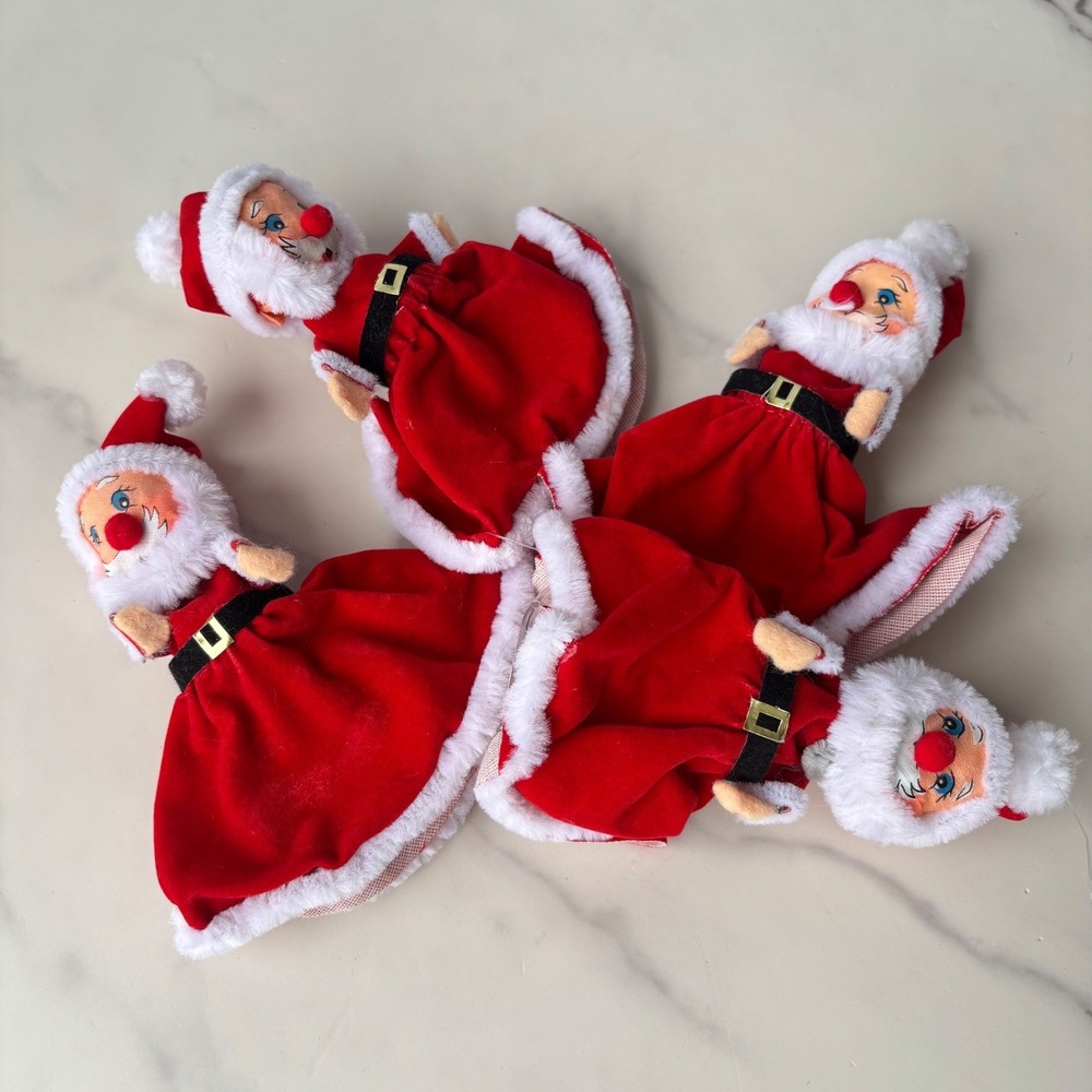 Vintage‎ Vina Union Products Santa Claus Napkin Rings Set of 4 Red Velvet